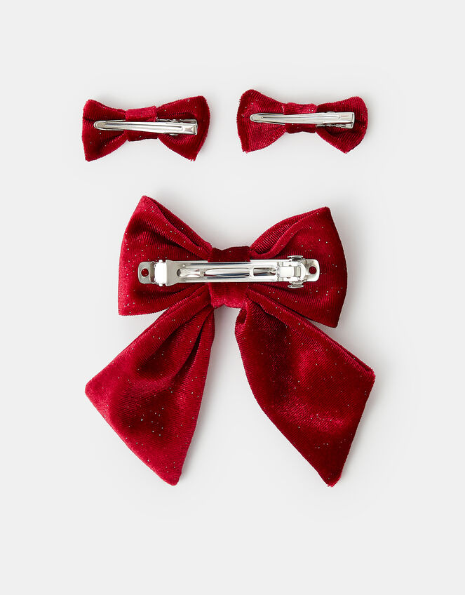 3-Pack Girls Velvet Bow Hair Clips, , large