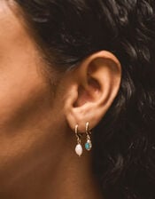 2-Pack 14ct Gold-Plated Semi-Precious Hoop Earrings, , large