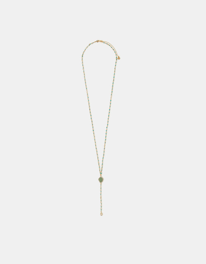 14ct Gold-Plated Aventurine Lariat Necklace, , large