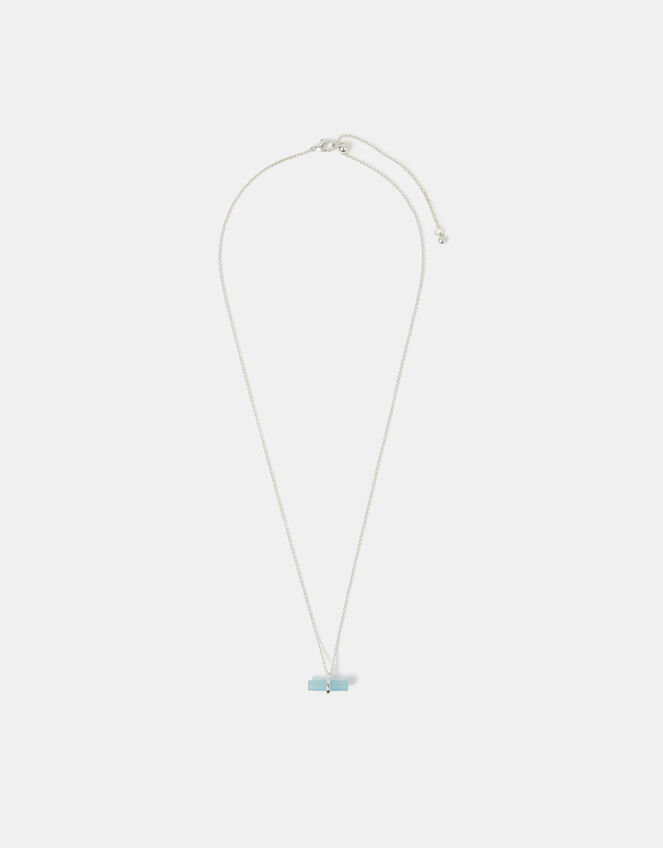 Sterling Silver-Plated Blue Quartz T-Bar Pendant Necklace, , large
