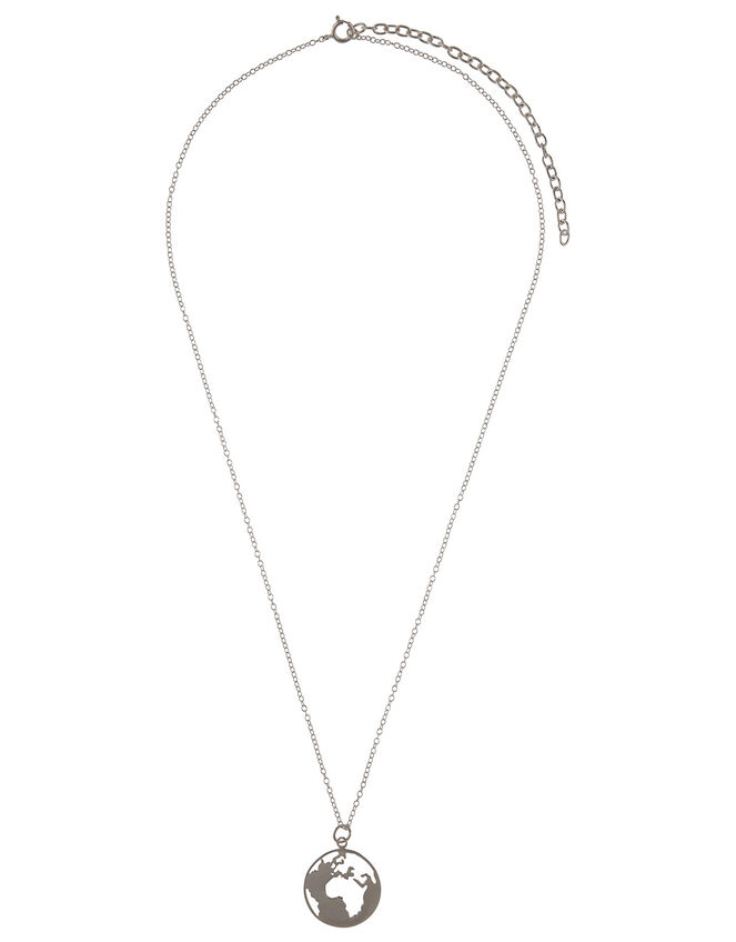 World Pendant Necklace with Recycled Metal, , large
