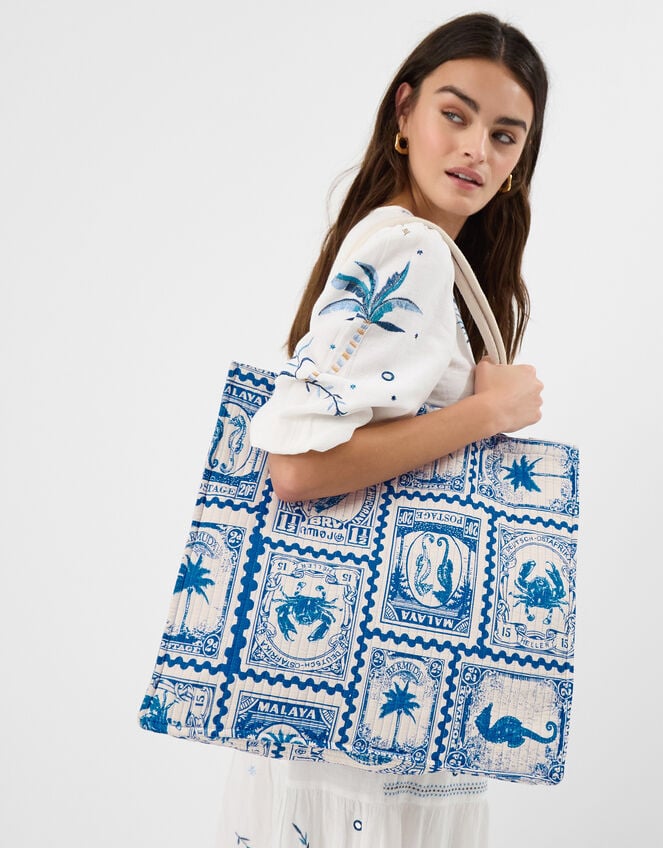 Stamp Print Quilted Shopper Bag, , large