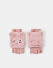 Girls Cat Fingerless Mitten Gloves, Pink (PINK), large
