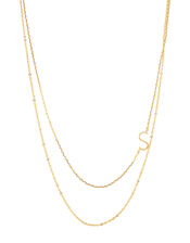 Gold-Plated Double Chain Initial Necklace - S, , large