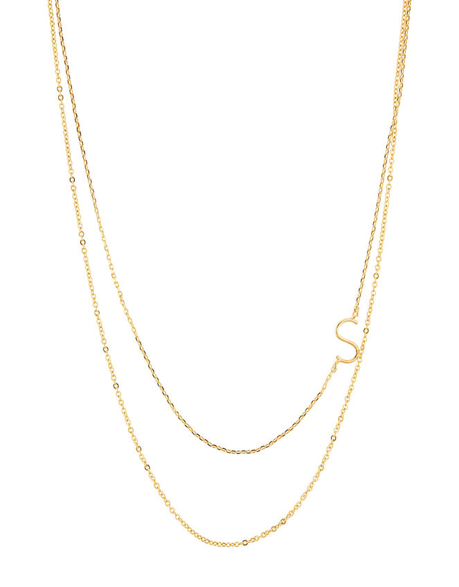 Gold-Plated Double Chain Initial Necklace - S, , large