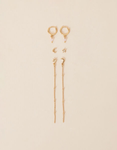 Gold-Plated Celestial Rose Quartz Earrings Set of Three, , large