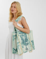 Palm Print Quilted Shopper Bag, , large