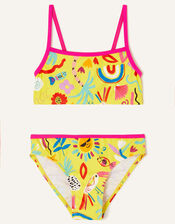 Girls Sunshine Print Bikini Set with Recycled Polyester, Yellow (YELLOW), large