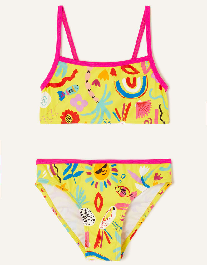 Girls Sunshine Print Bikini Set with Recycled Polyester, Yellow (YELLOW), large