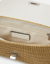 Twistlock Raffia Crossbody Bag, White (WHITE), large