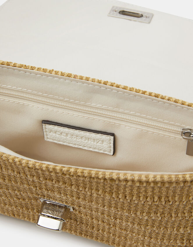 Twistlock Raffia Crossbody Bag, White (WHITE), large