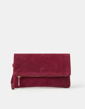 Foldover Suede Wristlet Bag, Red (BURGUNDY), large