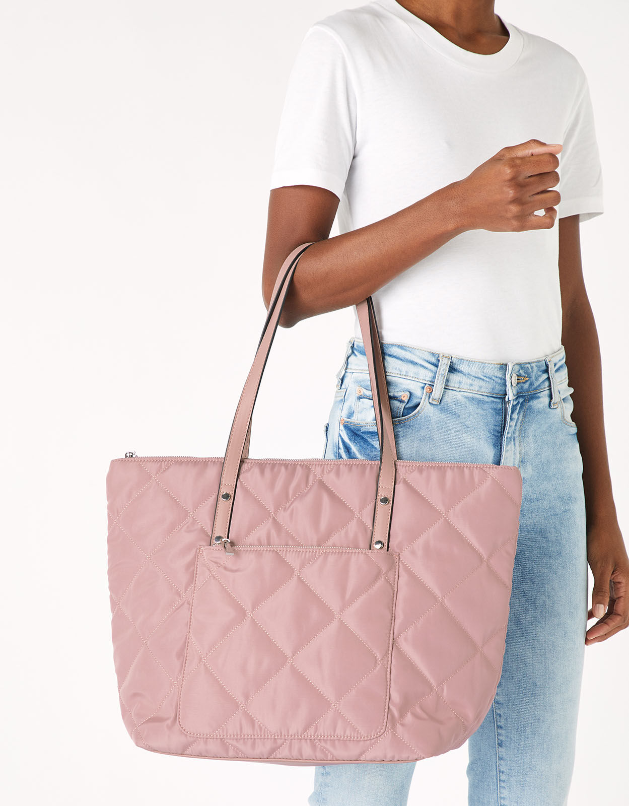 Pink quilted sales tote bag