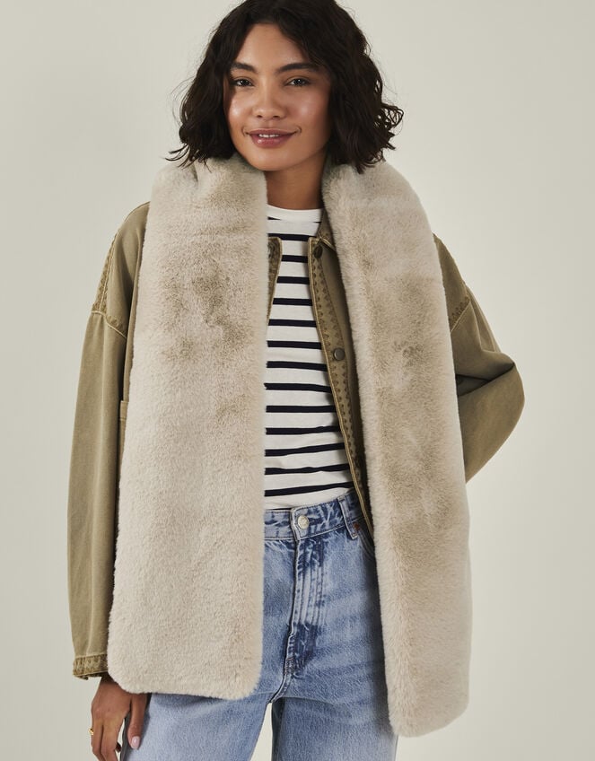 Faux Fur Stole Scarf, Natural (NATURAL), large