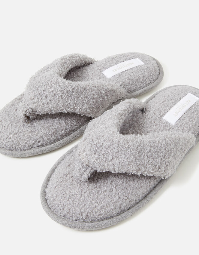 Borg Toe Thong Slippers, Grey (GREY), large