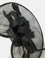 Bow Feather Disc Fascinator, Black (BLACK), large
