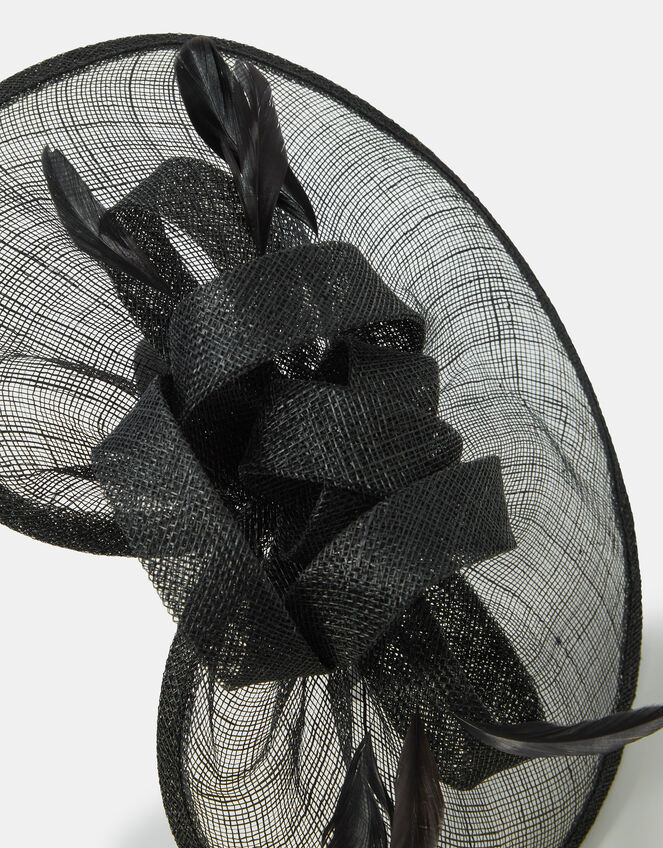 Bow Feather Disc Fascinator, Black (BLACK), large