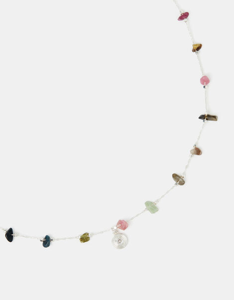 Sterling Silver-Plated Semi-Precious Stone Station Necklace, , large