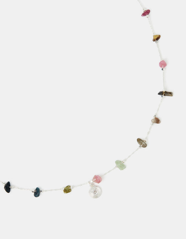 Sterling Silver-Plated Semi-Precious Stone Station Necklace, , large