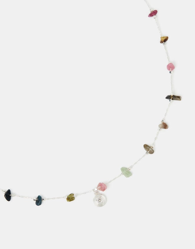 Sterling Silver-Plated Semi-Precious Stone Station Necklace, , large