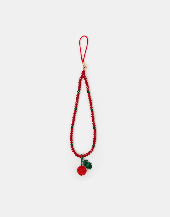 Beaded Cherry Wrist Phone Strap, , large