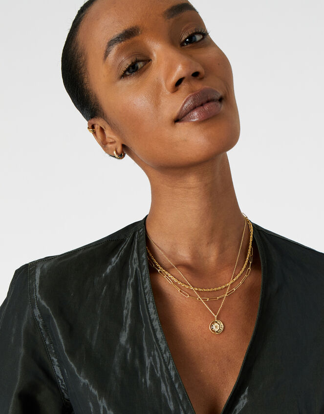 Gold-Plated Spinner Pendant Necklace, , large