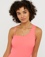 Micro Dot One-Shoulder Swimsuit with Scalloped Edge, Orange (CORAL), large