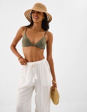 Twist Front Beaded Strap Bikini Top, Green (KHAKI), large