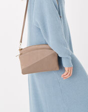 Darcey Leather Double Zip Cross-Body Bag, Nude (NUDE), large