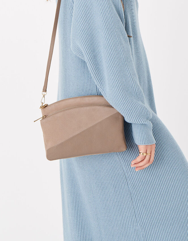 Darcey Leather Double Zip Cross-Body Bag, Nude (NUDE), large