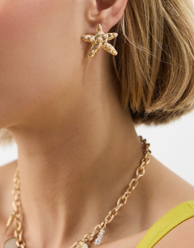 Pearl Starfish Stud Earrings, , large
