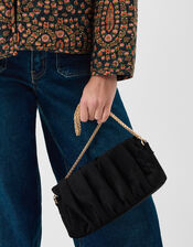 Ruched Faux Suede Clutch Bag, Black (BLACK), large