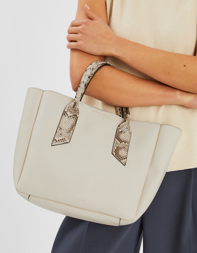 Faux Snakeskin Handle Tote Bag, , large