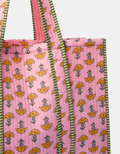 Floral Block Print Quilted Tote Bag, , large