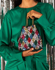 Harlequin Sequin Drawstring Bag, , large