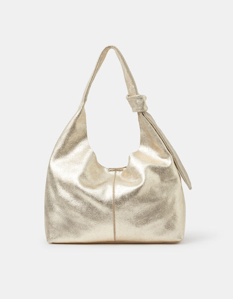 Slouchy Knot Leather Shoulder Bag, Gold (GOLD), large