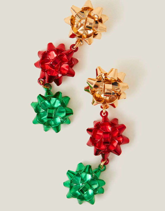 Christmas Triple Bow Drop Earrings, , large