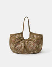 Oversized Floral Embroidered Shoulder Bag, , large