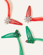 Girls Christmas Fake Hair Clips 4 Pack, , large