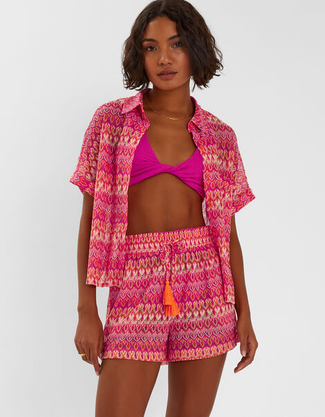 Short Sleeve Crochet Shirt, Multi (BRIGHTS MULTI), large