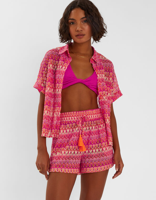 Short Sleeve Crochet Shirt, Multi (BRIGHTS MULTI), large