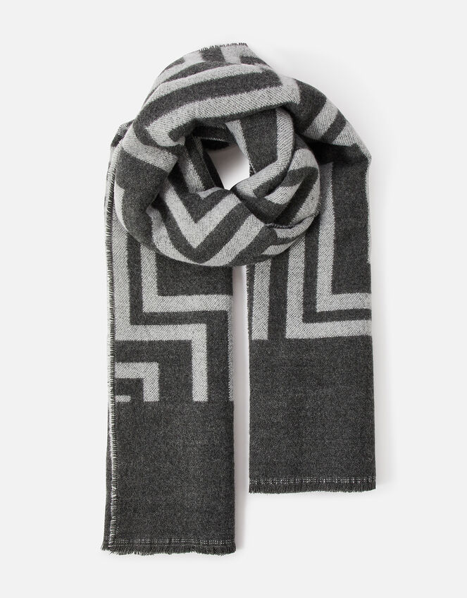 Geometric Super-Soft Blanket Scarf, Grey (GREY), large