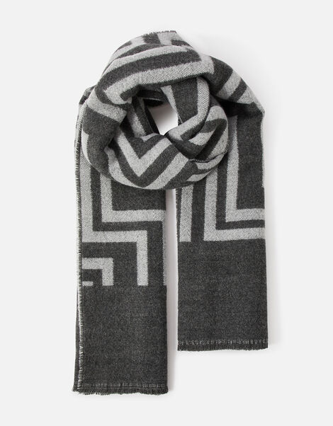 Geometric Super-Soft Blanket Scarf Grey, Grey (GREY), large