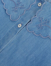 Girls Long Sleeve Denim Dress, Blue (BLUE), large