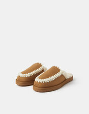 Whipstitch Suedette Mules, Tan (TAN), large