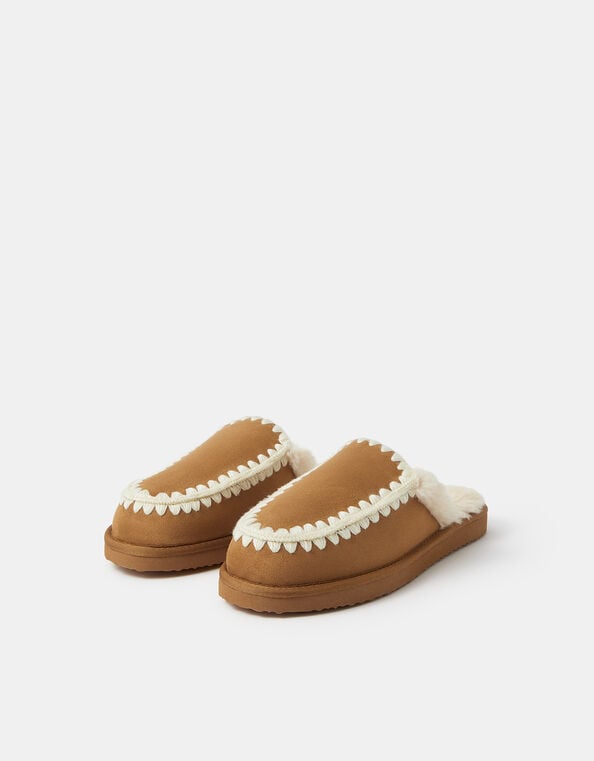 Whipstitch Suedette Mules, Tan (TAN), large