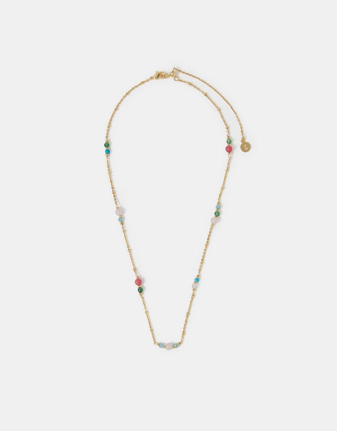 14ct Gold-Plated Semi-Precious Bead Station Necklace, , large