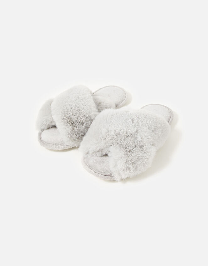 Luxe Faux Fur Sliders, Grey (GREY), large