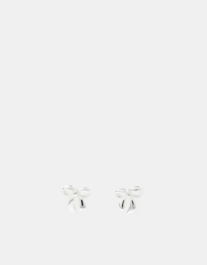 Sterling Silver Bow Stud Earrings, , large