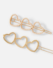 Pearl Heart Clips Set of Two, , large